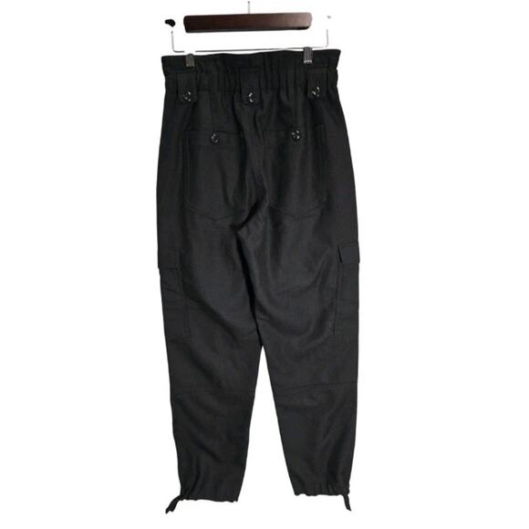 Banana Republic 100% Wool Cargo Pants Black Sz 2 Drawstring Hem Utility Trousers - Picture 2 of 11